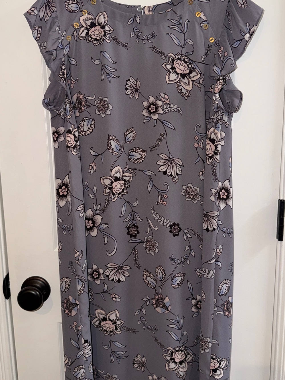 Loverice Floral Ruffle Sleeve Midi Dress - Gray